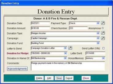 Donation Entry Screen