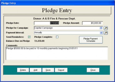 Pledge Entry Screen