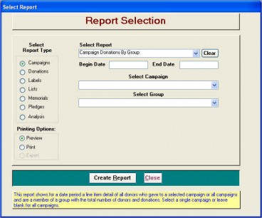 Report Selection Screen